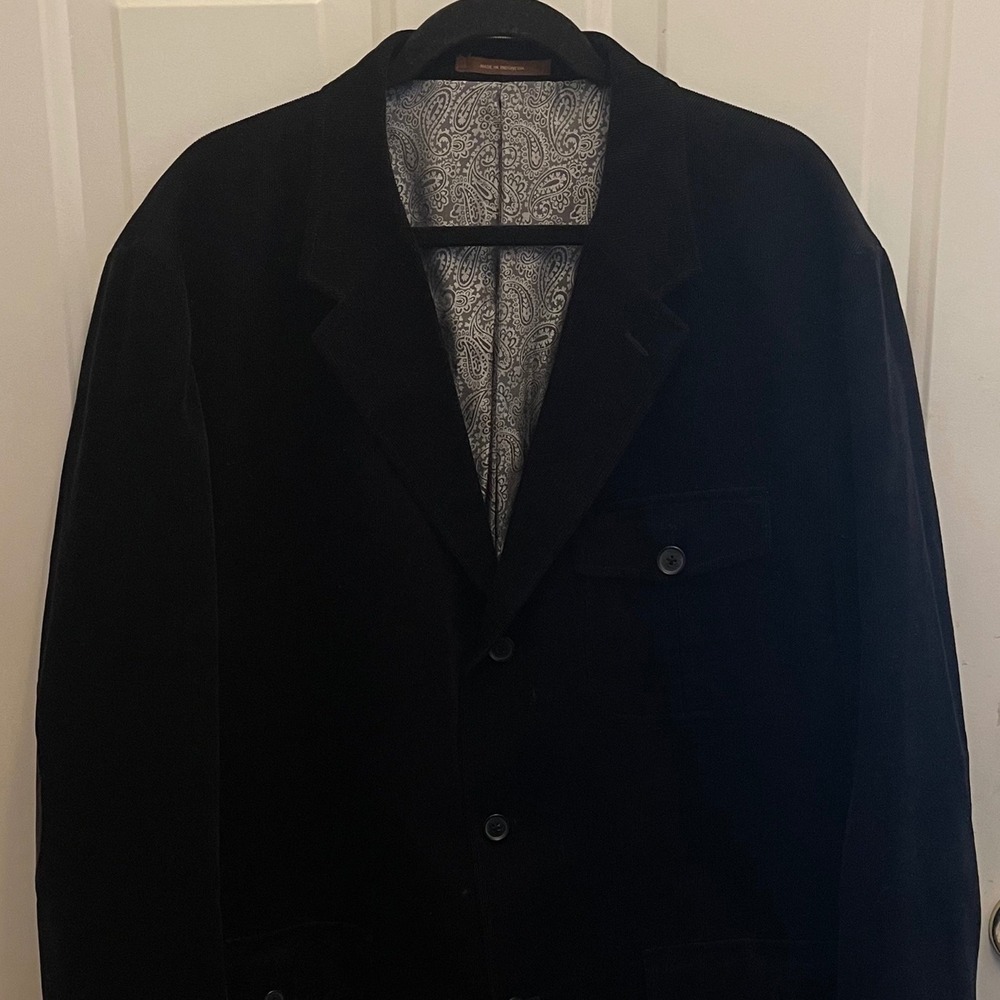 Tasso Elba Mens XXL Black Corduroy Blazer Sport Coat Elbow Patches Academia